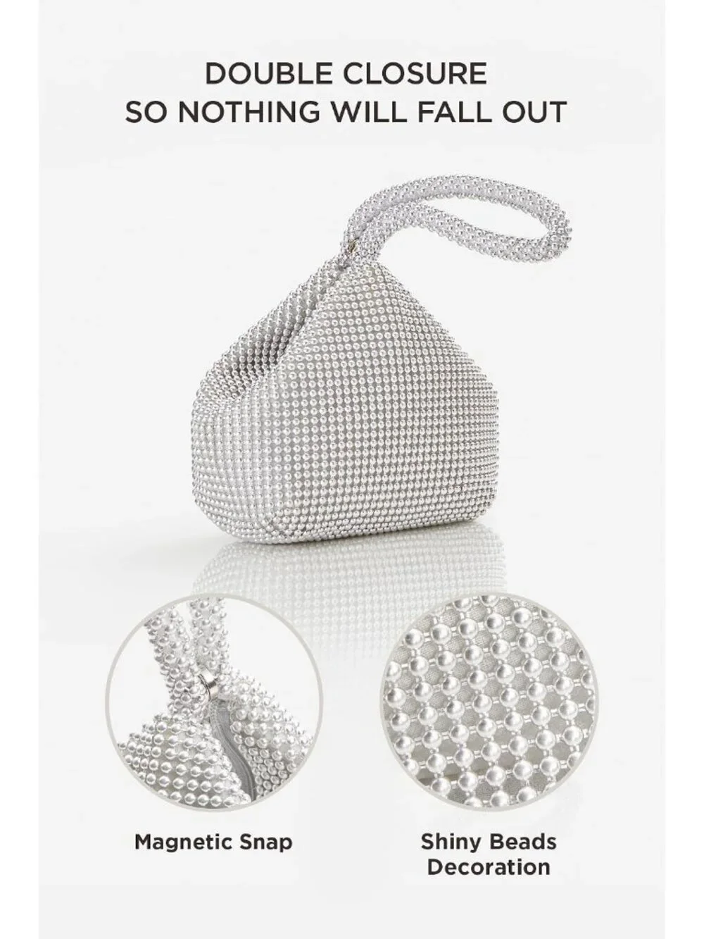 👜Women's Silver Beaded Triangle Evening Clutch Wristlet Purses Wedding Bag